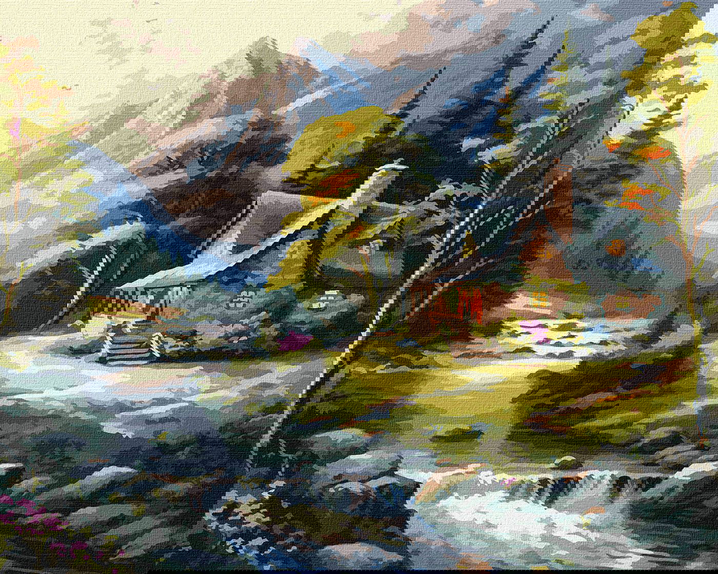 Tapyba pagal skaičius NAMAS KALNUOSE 40x50 cm