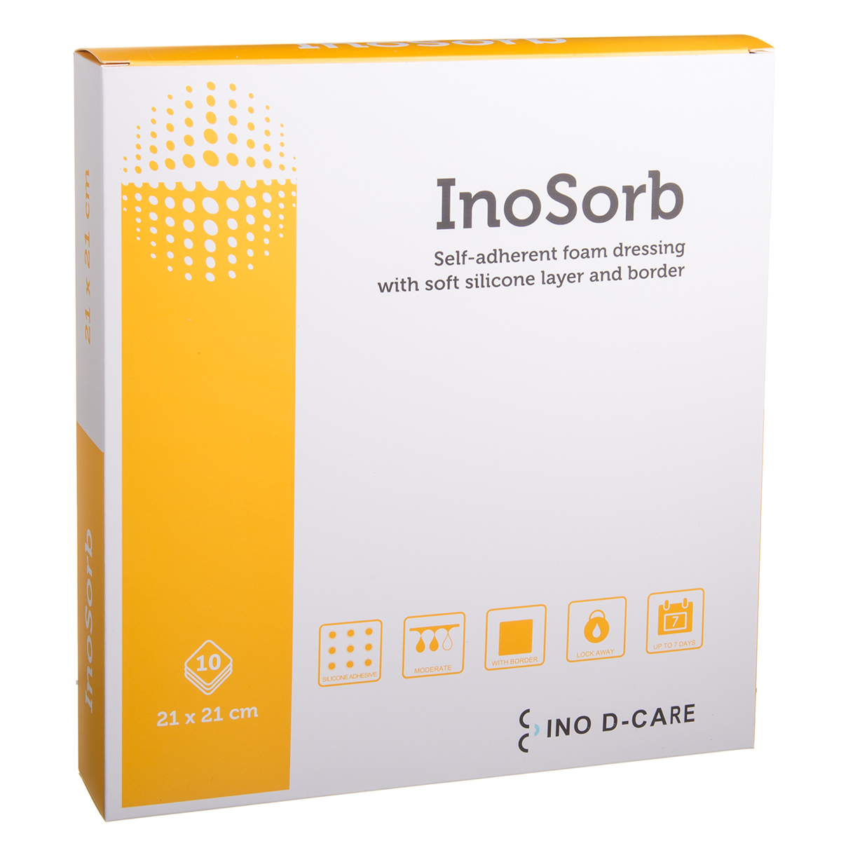 INOSORB, 21 cm x 21 cm, lipnus tvarstis su silikonu, 10 vnt.