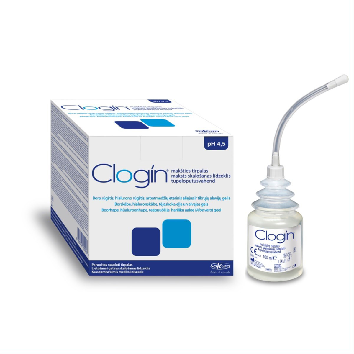 CLOGIN, pH 4,5, makšties tirpalas, 5 x 100 ml talpos buteliukai