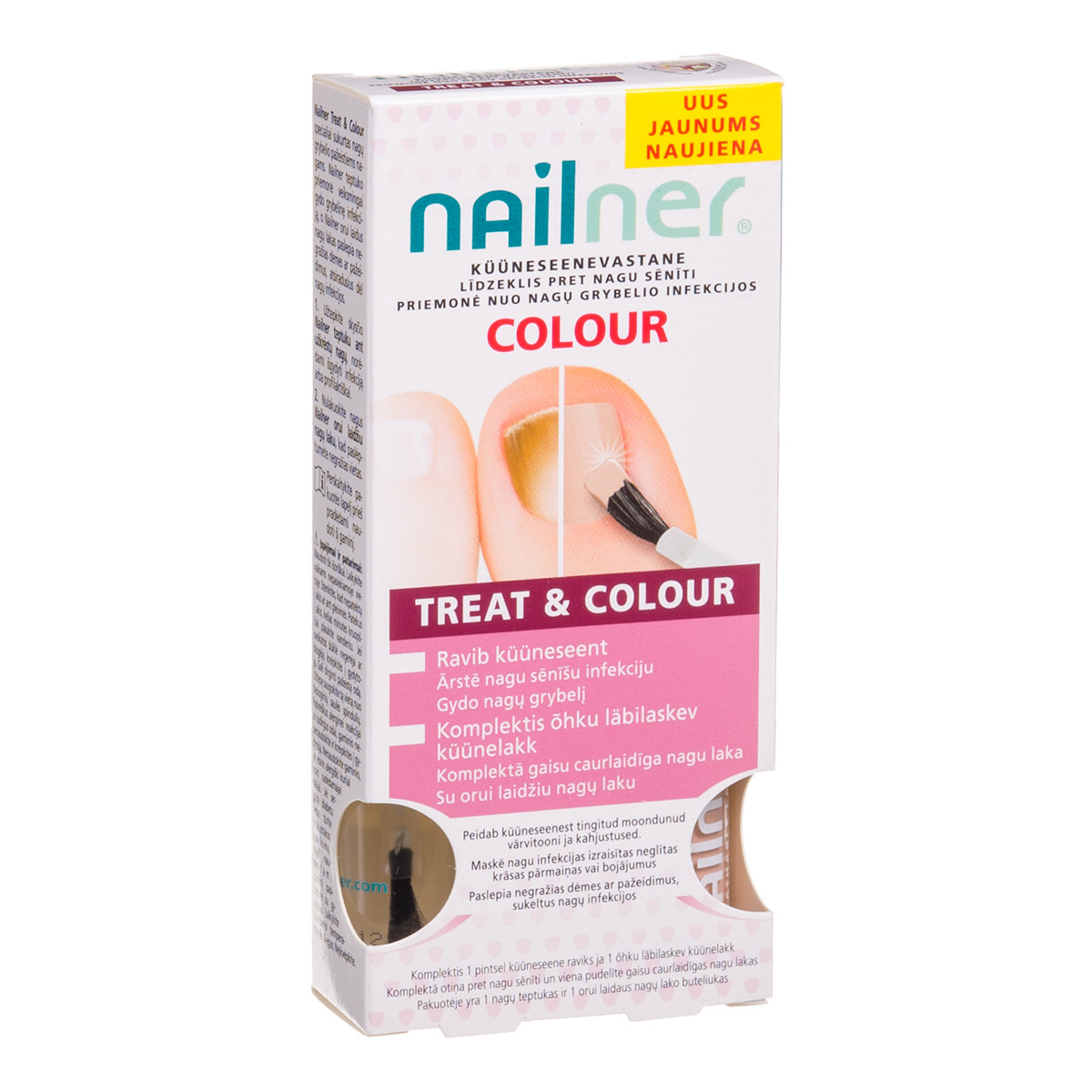 NAILNER TREAT&COLOUR, priemonė nuo grybelio infekcijos su orui laidžiu nagų laku, 2x5 ml