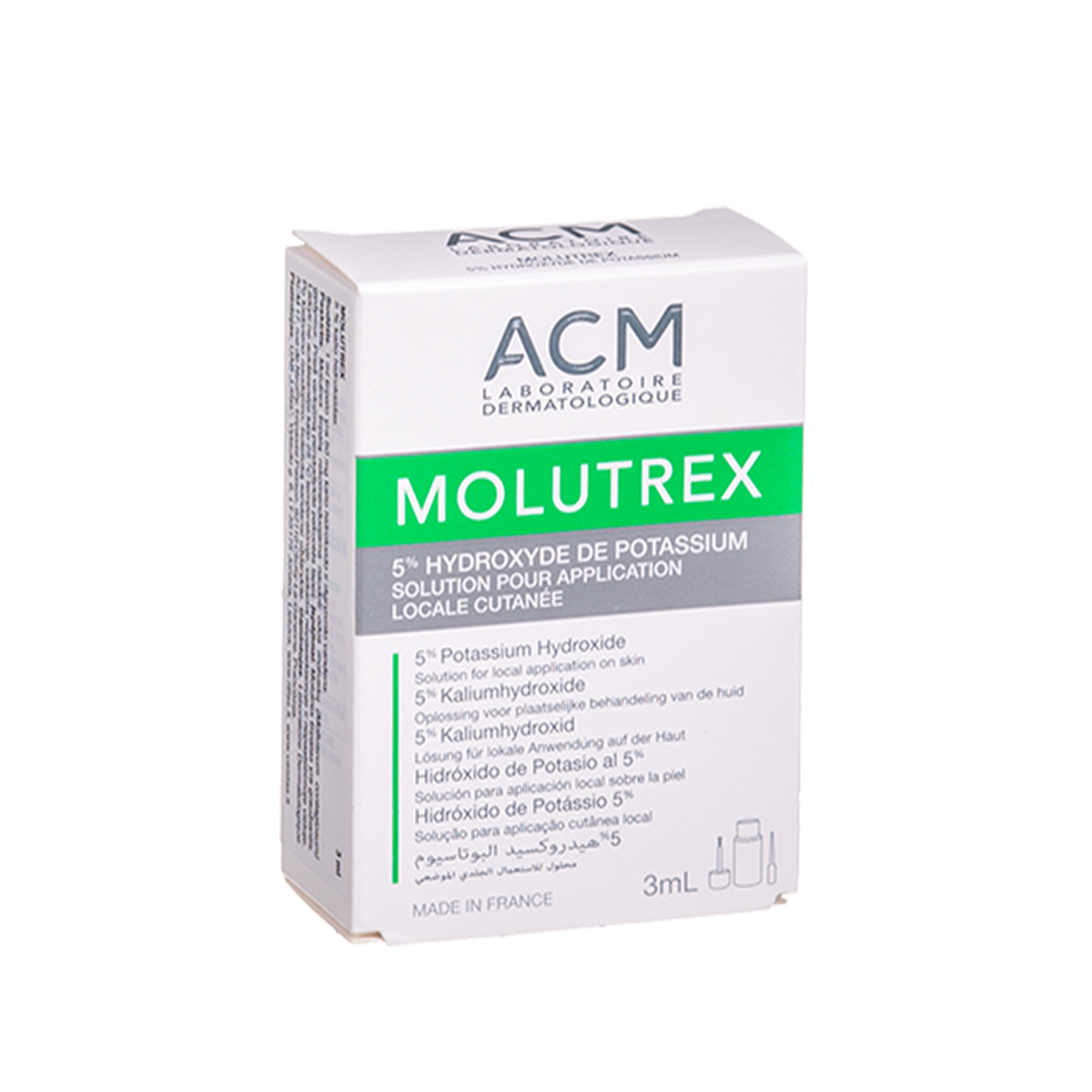 ACM MOLUTREX 5%, odos tirpalas, 3 ml