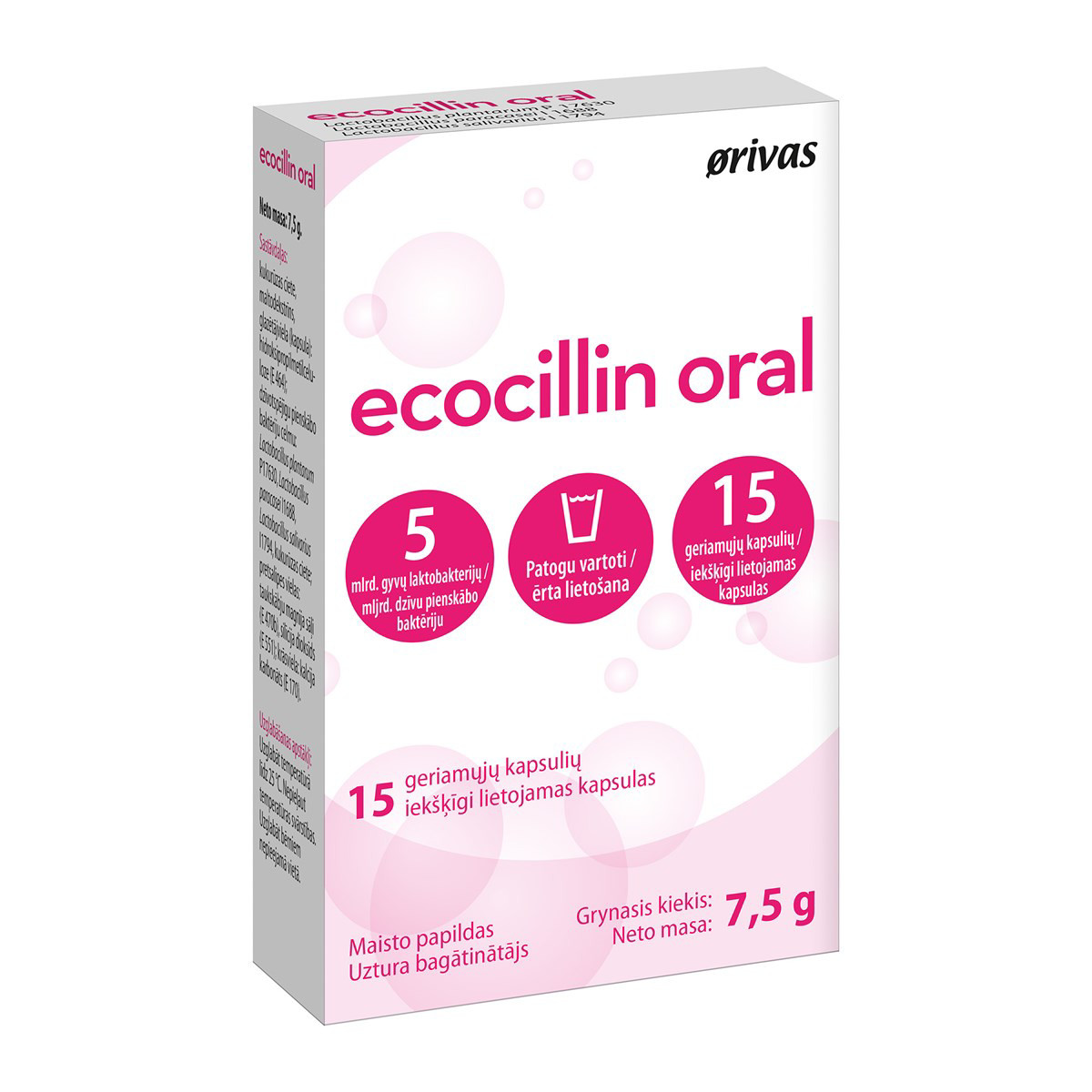 ECOCILLIN ORAL, 15 kapsulių
