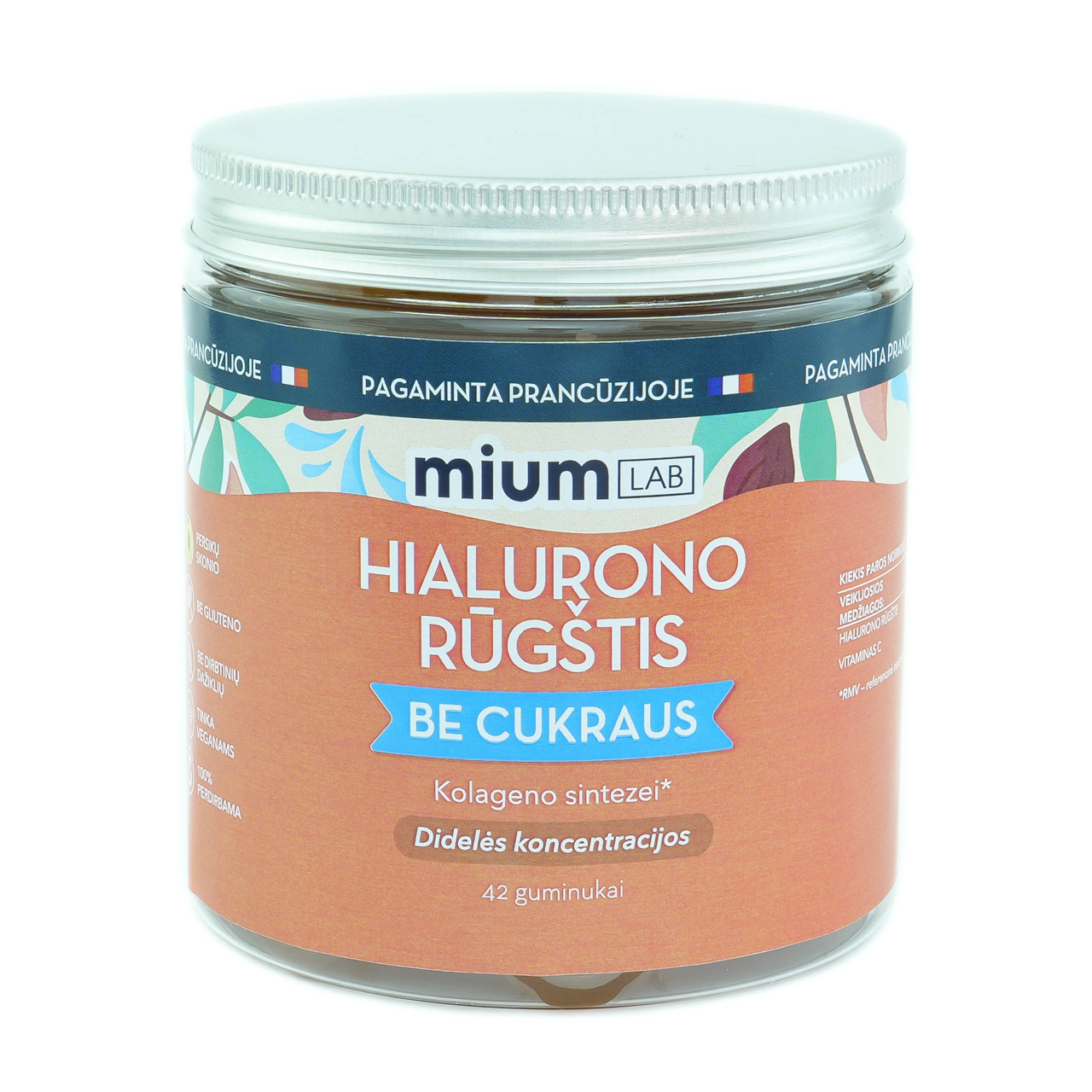 MIUM LAB maisto papildas HIALURONO RŪGŠTIS+VITAMINAS C, 42 guminukai.