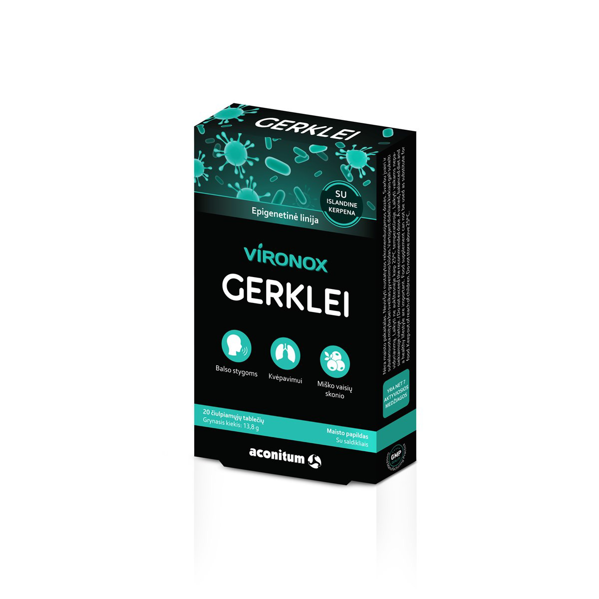 VIRONOX, gerklei, miško vaisių skonio, 20 čiulpiamųjų tablečių