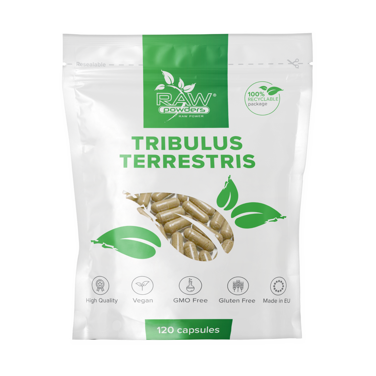 RAW POWDERS GULSČIOJI RAGUŽĖ (TRIBULUS TERRESTRIS) 600 mg, 120 kapsulių