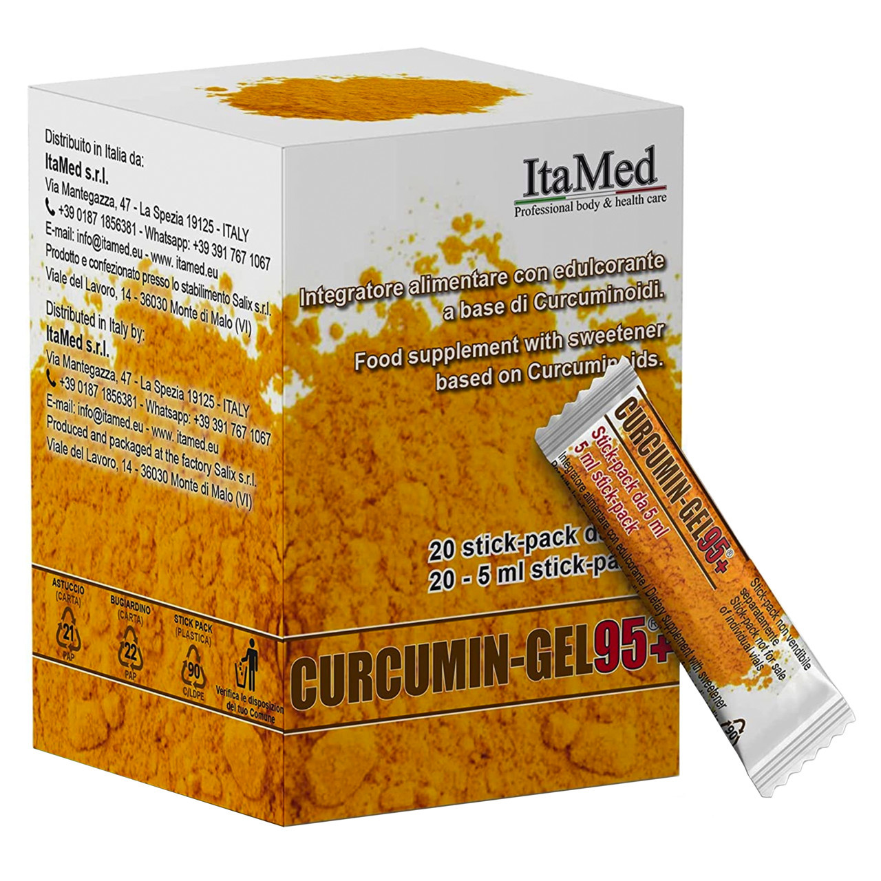 CURCUMIN GEL 95+ koncentruotas kurkumino kompleksas, aviečių skonio, 20 vnt.