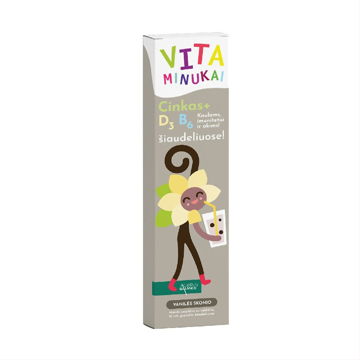 ACORUS BALANCE VITAMINUKAI, vitaminai šiaudeliuose su vitaminu D3 vanilės skonio, 60g, N10