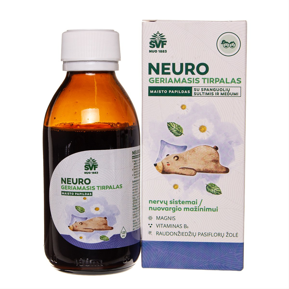 ŠVENČIONIŲ VAISTAŽOLĖS NEURO, geriamasis tirpalas vaikams, miegui, nervų sistemai, 120ml