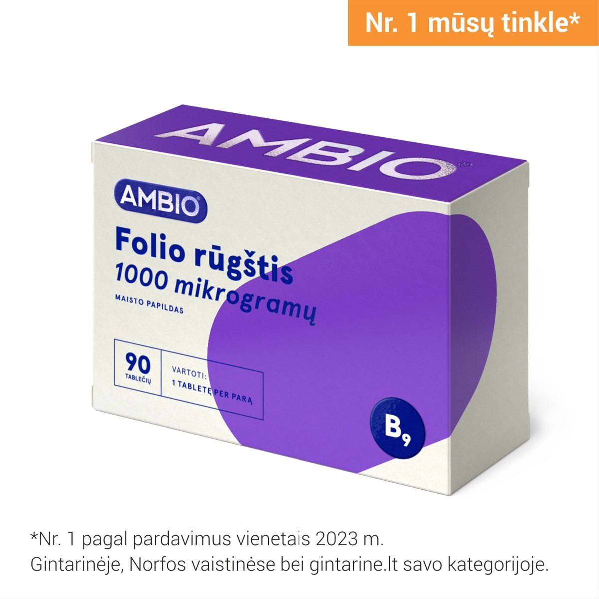 AMBIO FOLIO RŪGŠTIS 1000 MIKROGRAMŲ, 90 tablečių
