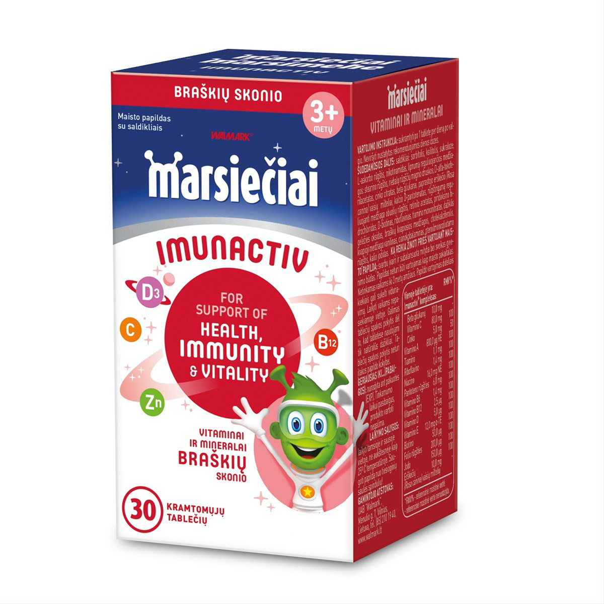 MARSIEČIAI IMUNACTIV, braškių skonio, 30 kramtomųjų tablečių