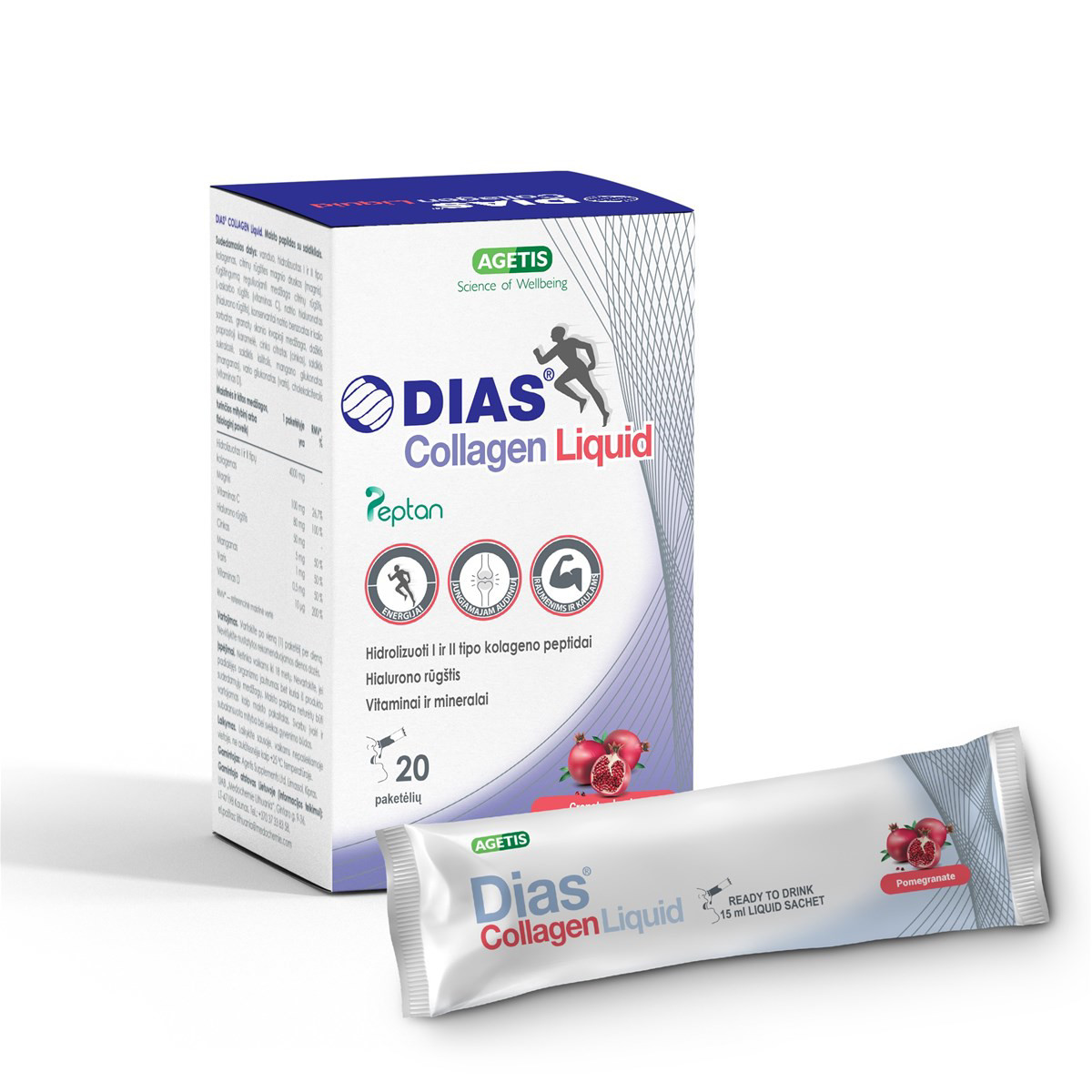 DIAS® COLLAGEN LIQUID, vartojimui paruoštų paketėlių 15 ml, N20