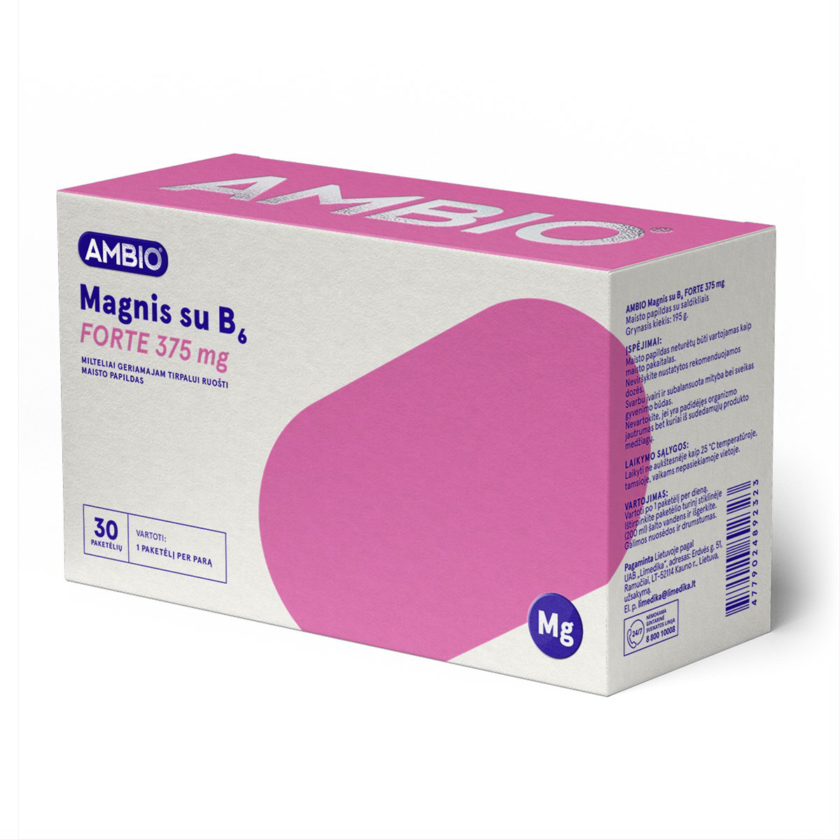 AMBIO MAGNIS SU B6 FORTE, 375mg, 30 paketėlių geriamajam tirpalui ruošti