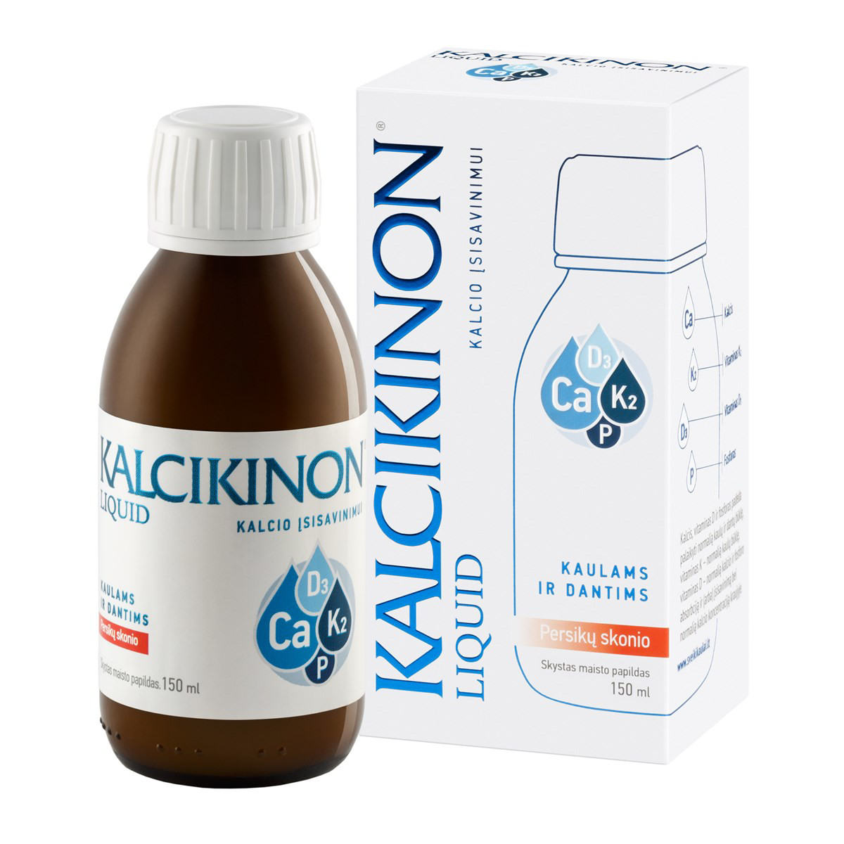 KALCIKINON LIQUID, skystas kalcis su vitaminais D3, K2, fosforu, 150 ml