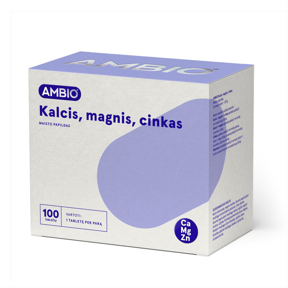 AMBIO KALCIS, MAGNIS, CINKAS, 100 tablečių