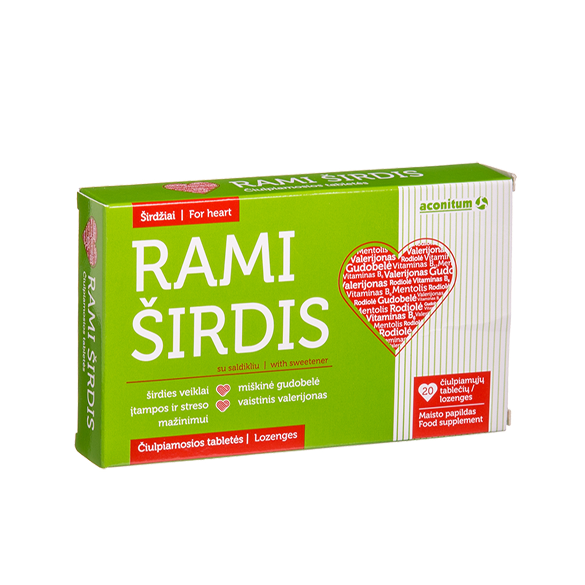 RAMI ŠIRDIS, 20 čiulpiamųjų tablečių