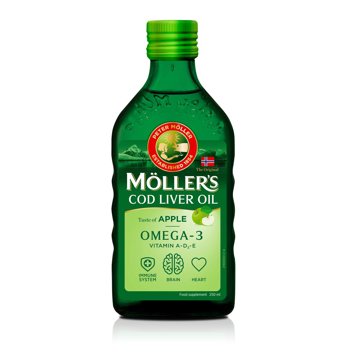 MOLLER'S COD LIVER OIL, skysti žuvų taukai, obuolių skonio, 250 ml
