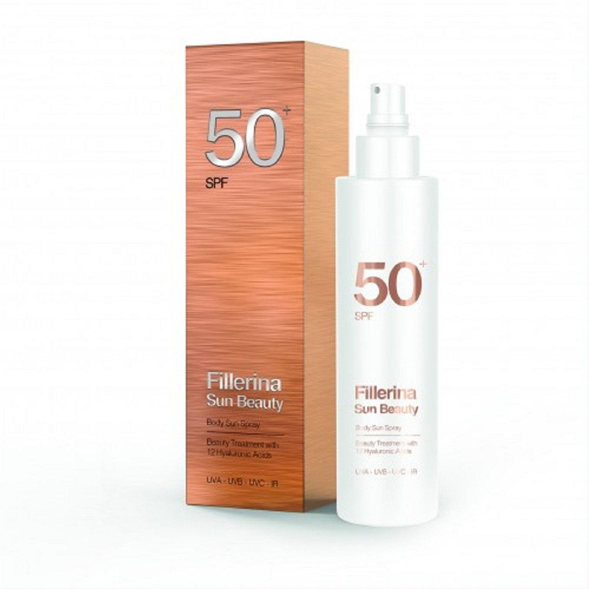FILLERINA SUN BEAUTY, Kūno purškiamas kremas su Fillerina 12 Hialurono rūgščių molekulėmis, SPF 50+, 200ml