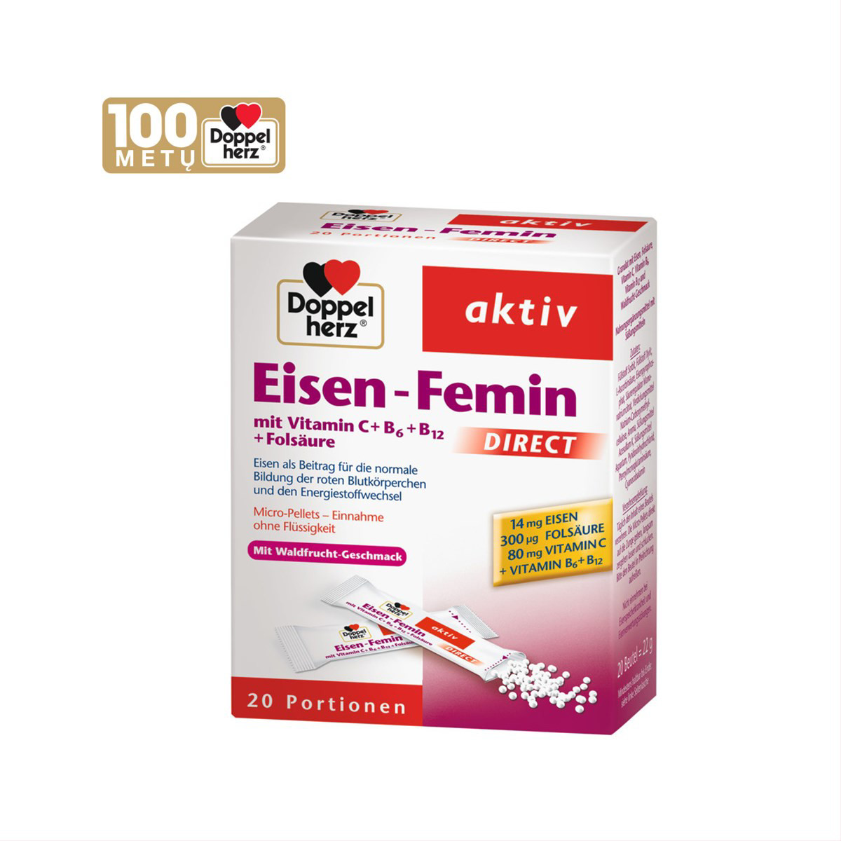 DOPPELHERZ AKTIV IRON-FEMIN DIRECT, 20 mikrogranulių paketėlių