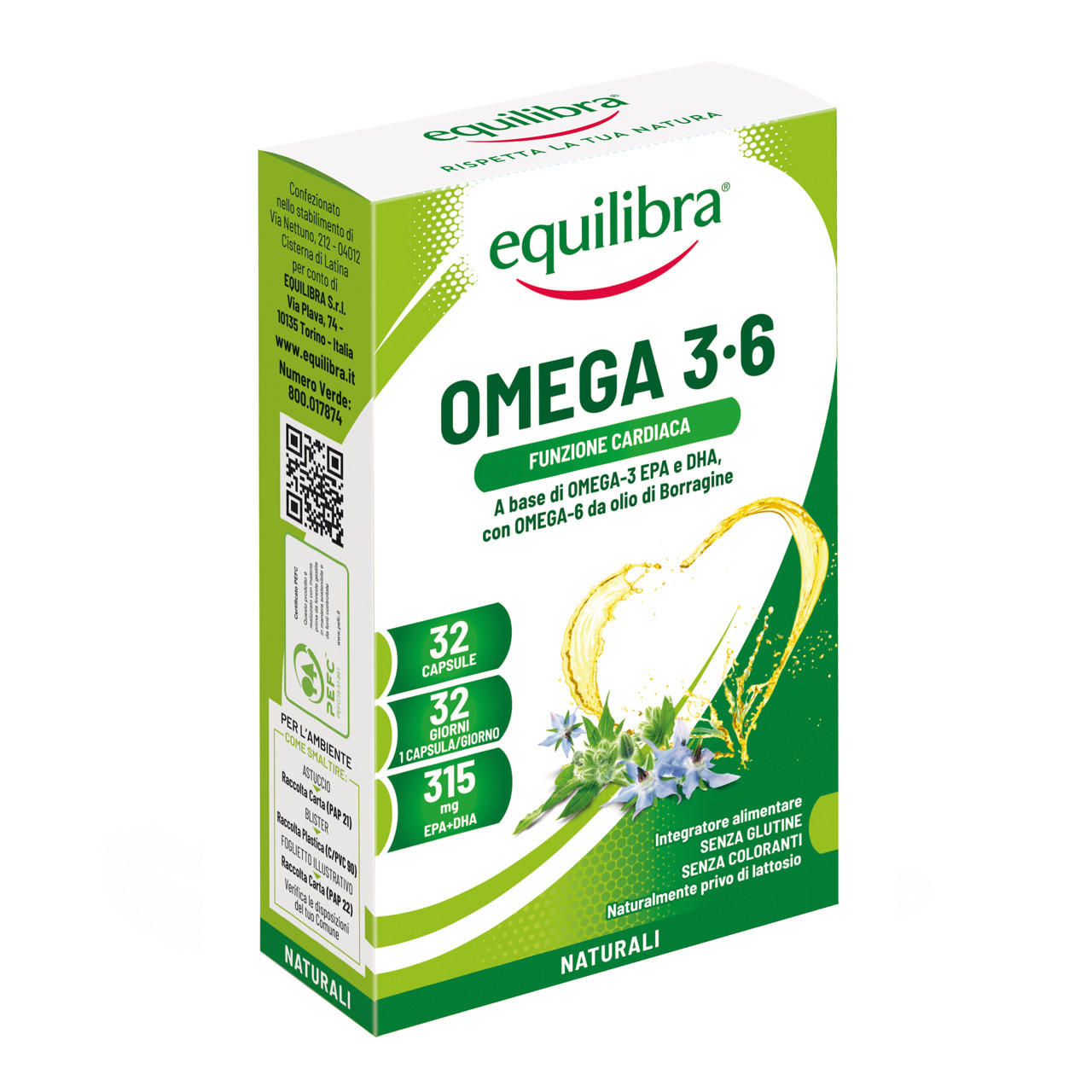 EQUILIBRA maisto papildas OMEGA 3-6, 32 minkštos kapsulės