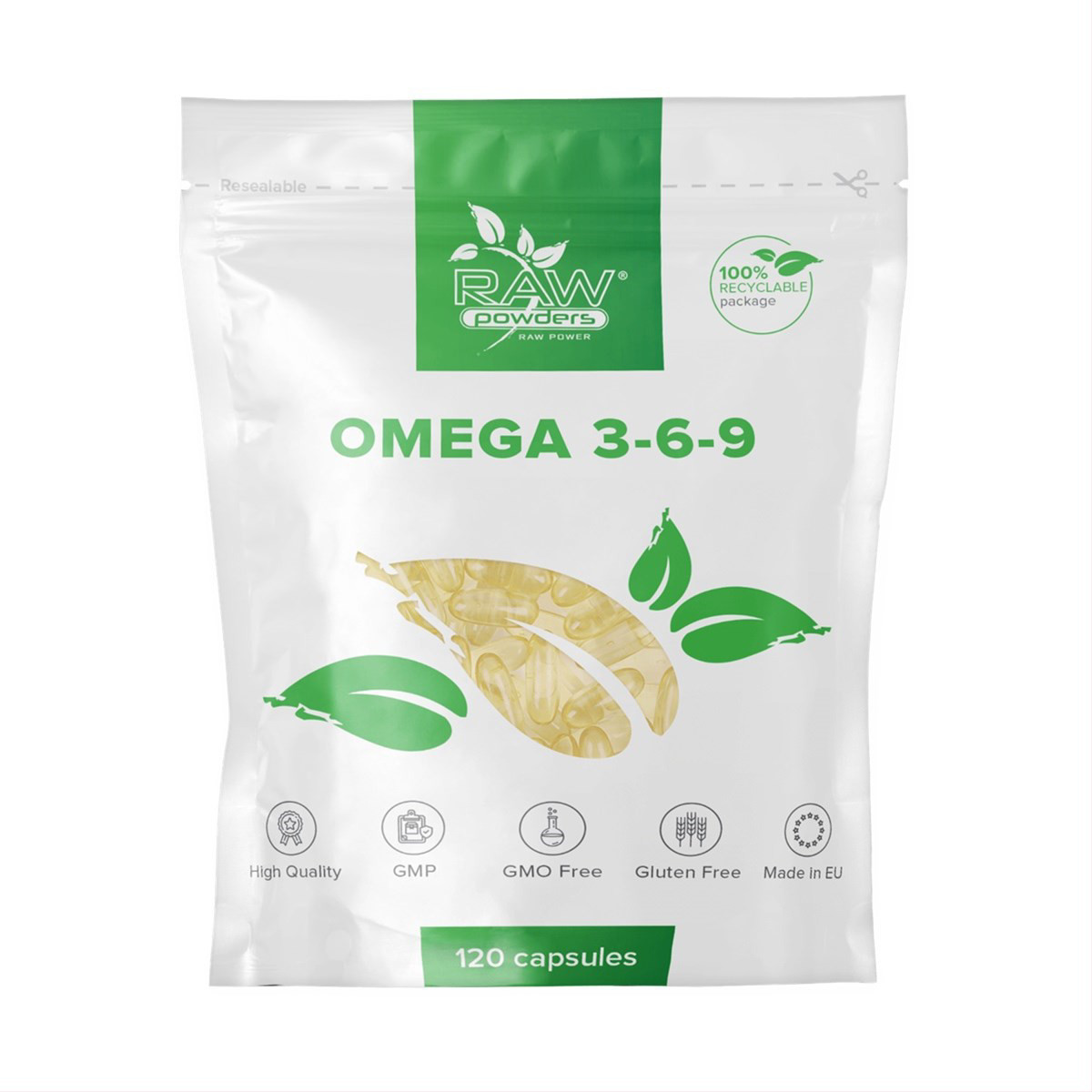 RAW POWDERS OMEGA 3-6-9, 120 kapsulių