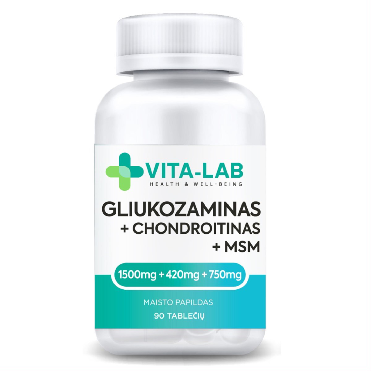 VITA-LAB GLIUKOZAMINAS 1500, CHONDROITINAS IR MSM, 90 tablečių