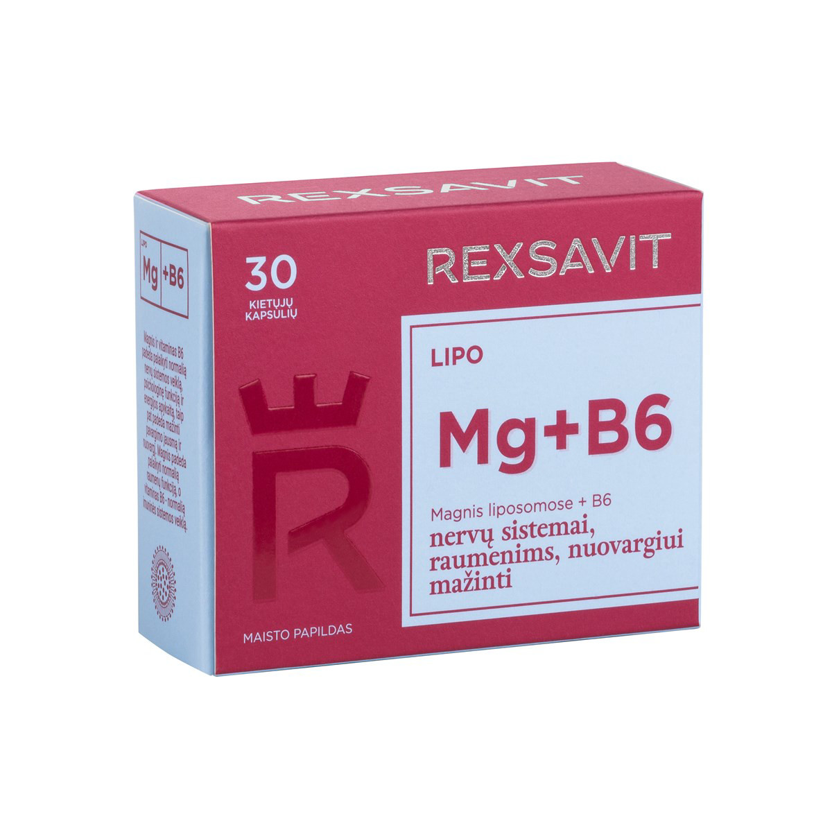 REXSAVIT LIPO Mg+B6, 30 kietųjų kapsulių
