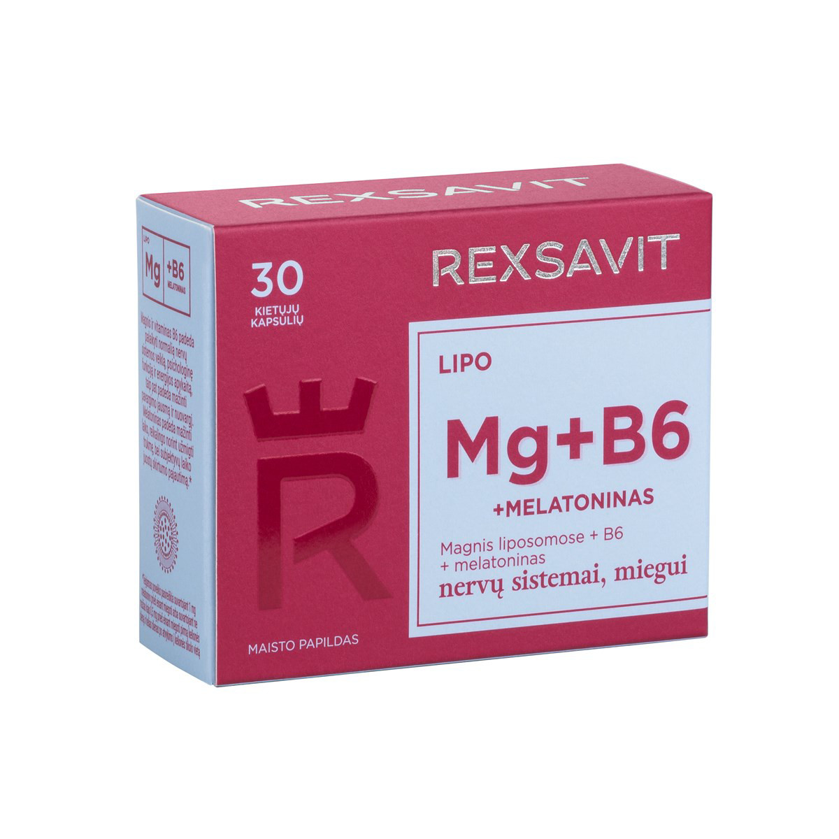 REXSAVIT LIPO Mg+B6+MELATONINAS, 30 kietųjų kapsulių