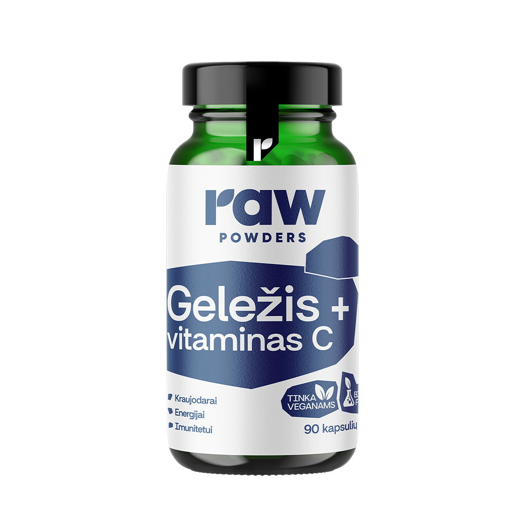 RAW POWDERS Bioaktyvi geležis su vitaminu C, 90 kapsulių