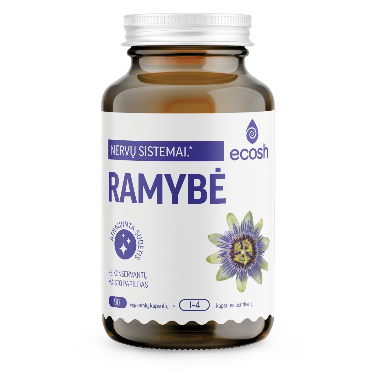ECOSH RAMYBĖ, su rodiolių ir pasiflorų ekstraktais bei aminorūgštimis, 90 kapsulių