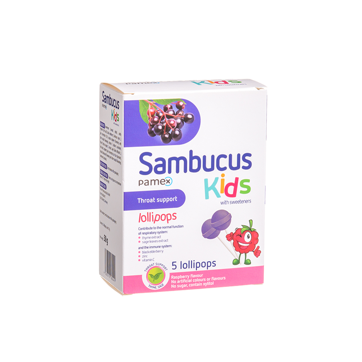 SAMBUCUS KIDS LOLLIPOPS, aviečių skonio, 5 ledinukai