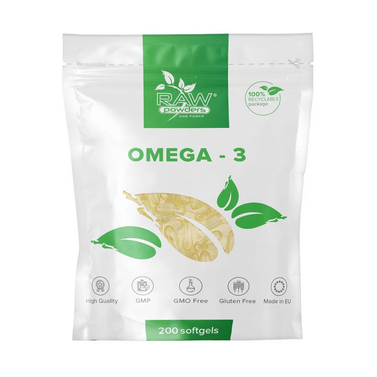 RAW POWDERS OMEGA-3, 200 kapsulių