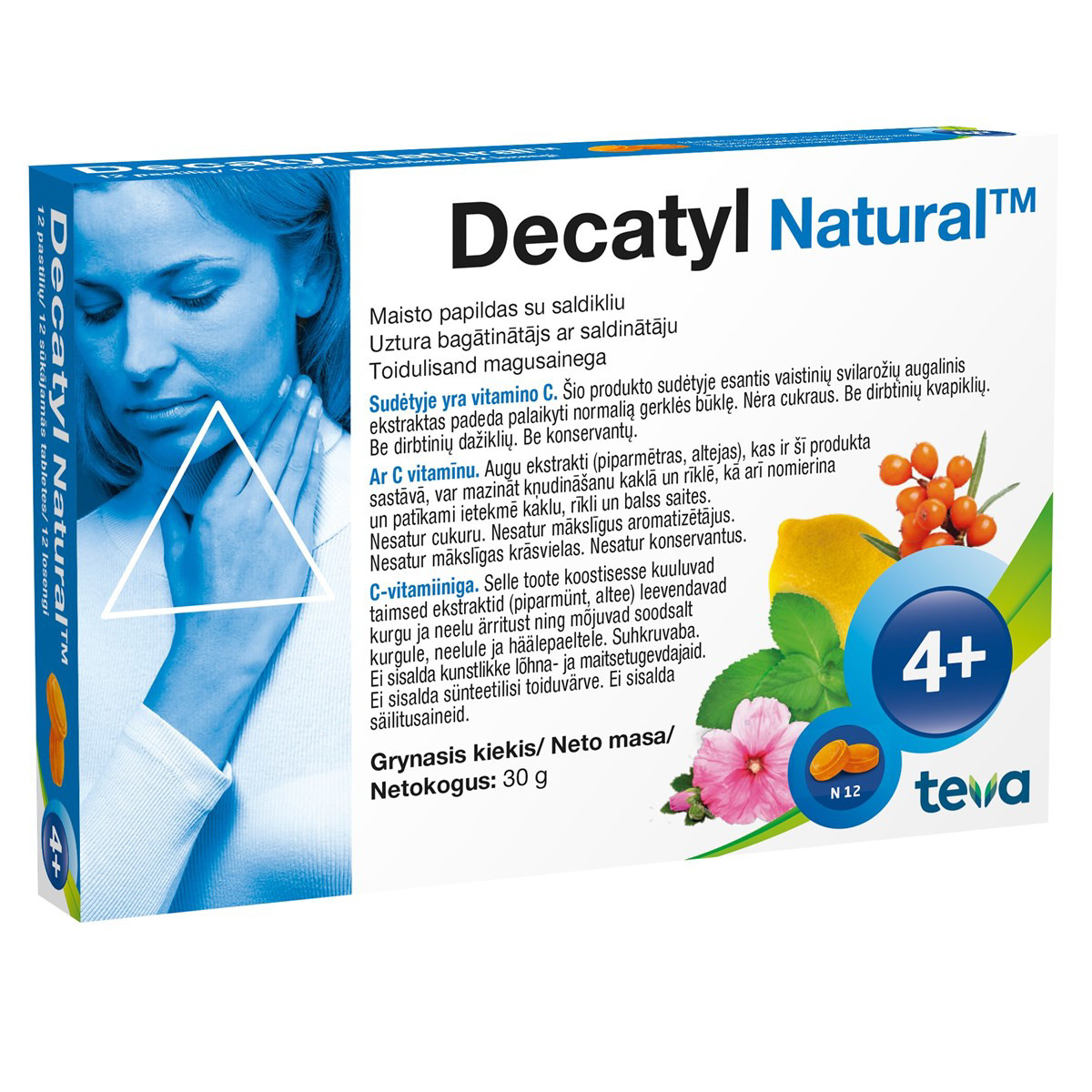 DECATYL NATURAL, 12 pastilių