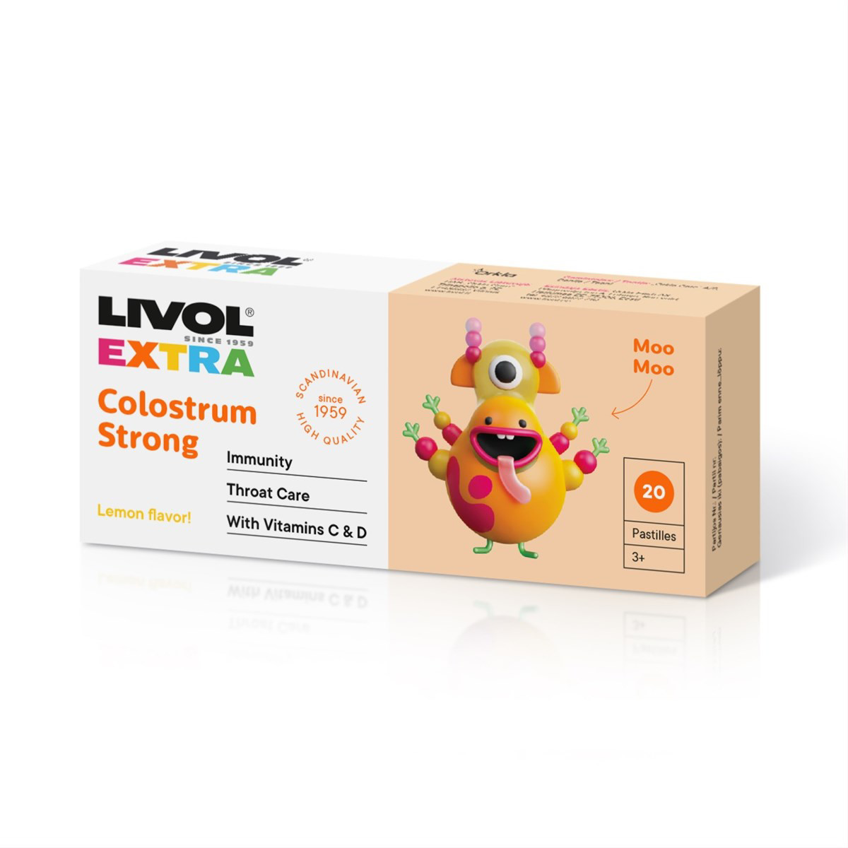 LIVOL EXTRA COLOSTRUM STRONG, čiulpiamosios pastilės gerklei, 20 pastilių