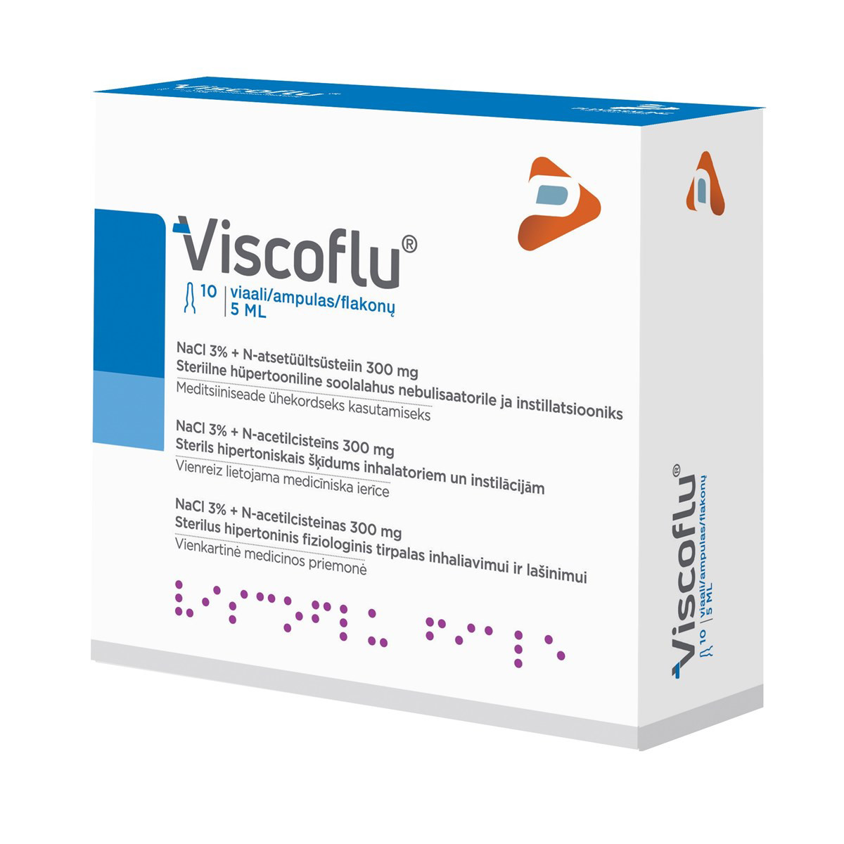 VISCOFLU, sterilus hipertoninis fiziologinis tirpalas inhaliavimui ir lašinimui, 5 ml, 10 vnt.