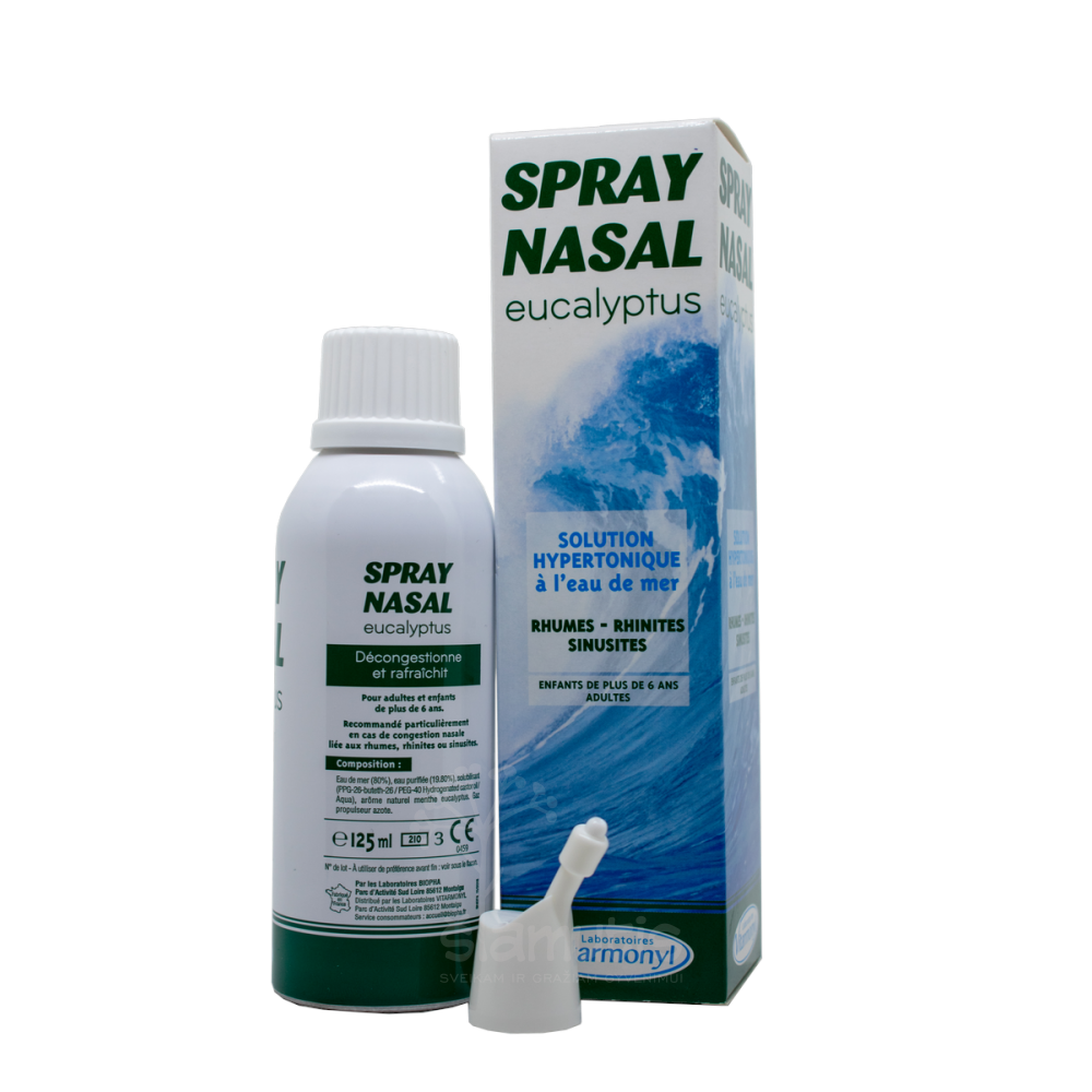 YVES PONROY Hipertoninis jūros vandens purškiklis eukaliptų-mėtų kvapo SPRAY NASAL, 125 ml