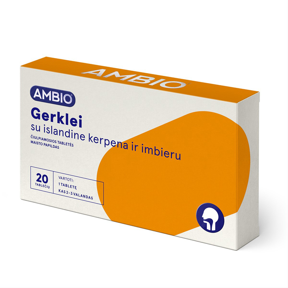 AMBIO GERKLEI SU ISLANDINE KERPENA IR IMBIERU, 20 čiulpiamųjų tablečių