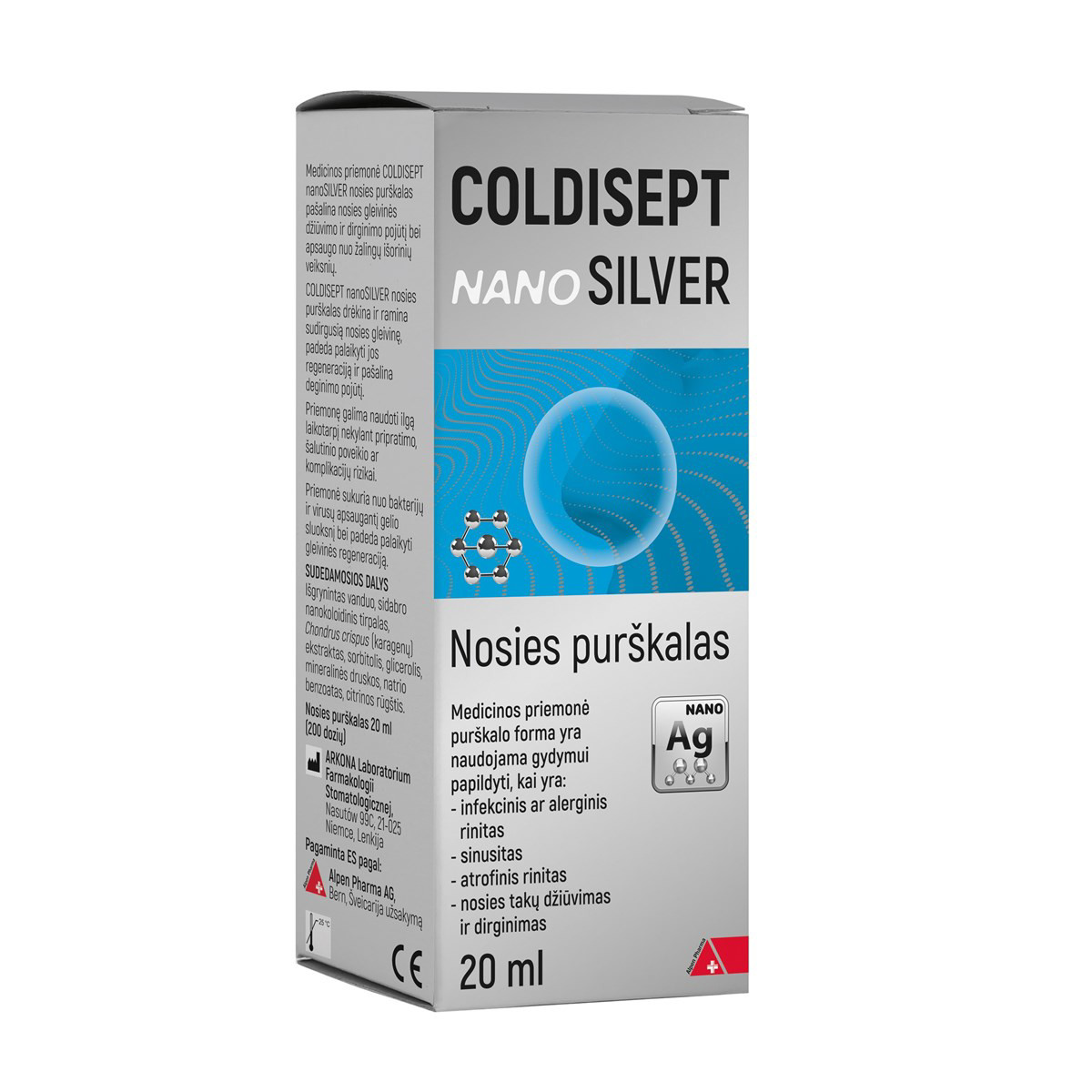 COLDISEPT NANOSILVER, NOSIES PURŠKALAS, 20 ml