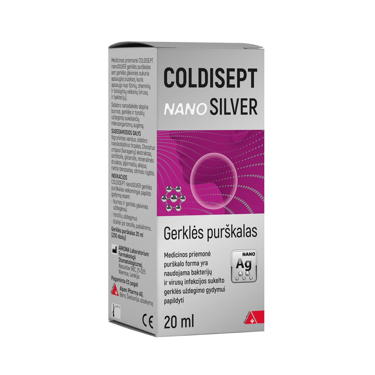 COLDISEPT NANOSILVER, GERKLĖS PURŠKALAS, 20 ml