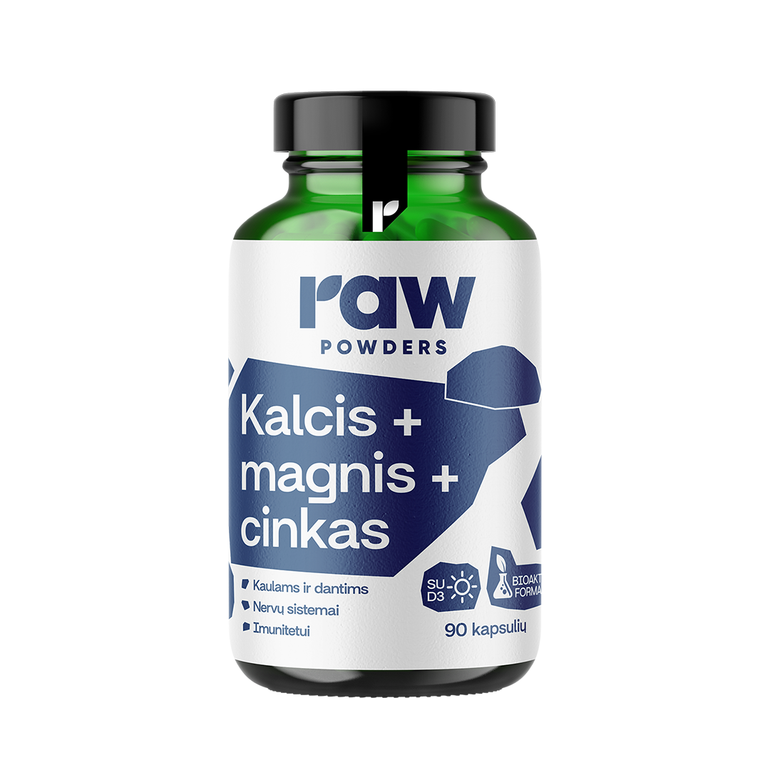 RAW POWDERS Kalcis, magnis, cinkas PLUS, 90 kapsulių