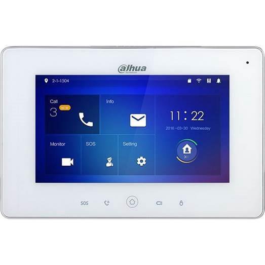 IP domofono monitorius su WIFI, 7 col. 1024x600,Micro SD kortelės prievadas,PoE(802.3af) baltas, SIP