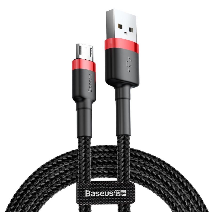 Kabelis USB2.0 A Kištukas - Micro USB Kištukas 1.0m QC3.0 Su Nailoniniu Šarvu Cafule Raudonas / Juodas BASEUS