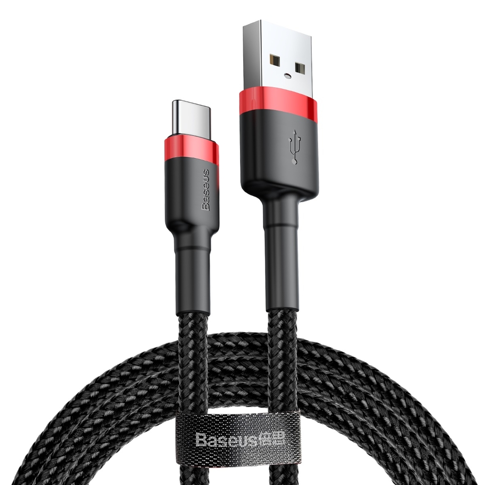 Kabelis USB2.0 A Kištukas - USB C Kištukas, 1.0m QC3.0 Su Nailoniniu Šarvu Raudonas / Juodas BASEUS