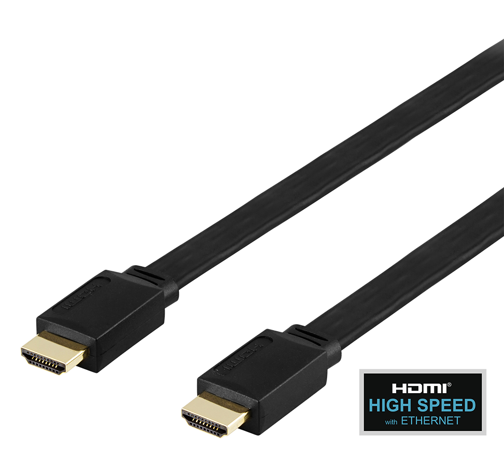 Kabelis DELTACO Flat High Speed su Ethernet HDMI, 4K UHD, 1m, juodas / HDMI-1010F-K / 00100002