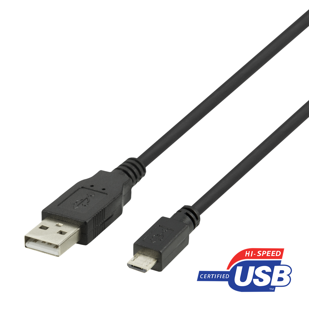 Kabelis DELTACO USB 2.0 MicroB 2,4A, 1m juodas / 00140008