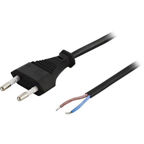 DELTACO grounded device cable, straight CEE 7/16 to open end , max 250V / 2.5A, 2m, blackColor    Bl