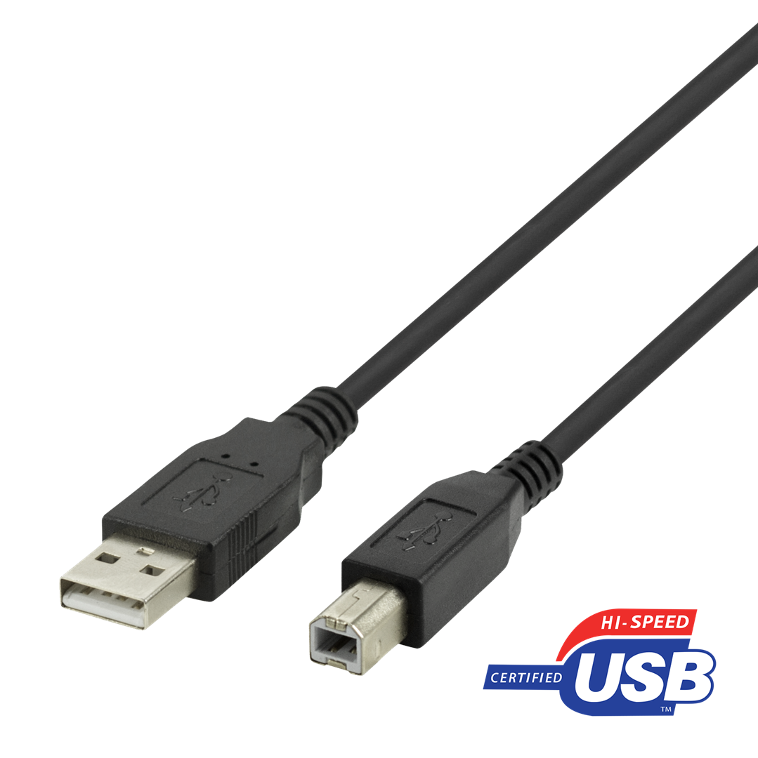 Kabelis DELTACO USB 2.0 "A-B", 2.0m, juodas / USB-218S-K / 00140005