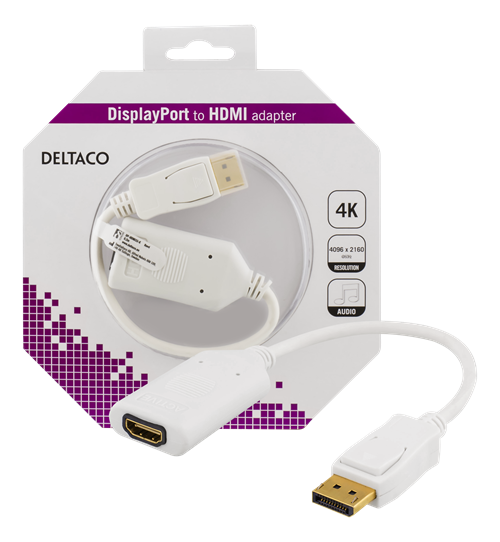 Adapteris DELTACO DP-HDMI, 4K i 60Hz, aktivus, HDCP 2.2, 3D, 0,1m / DP-HDMI33-K