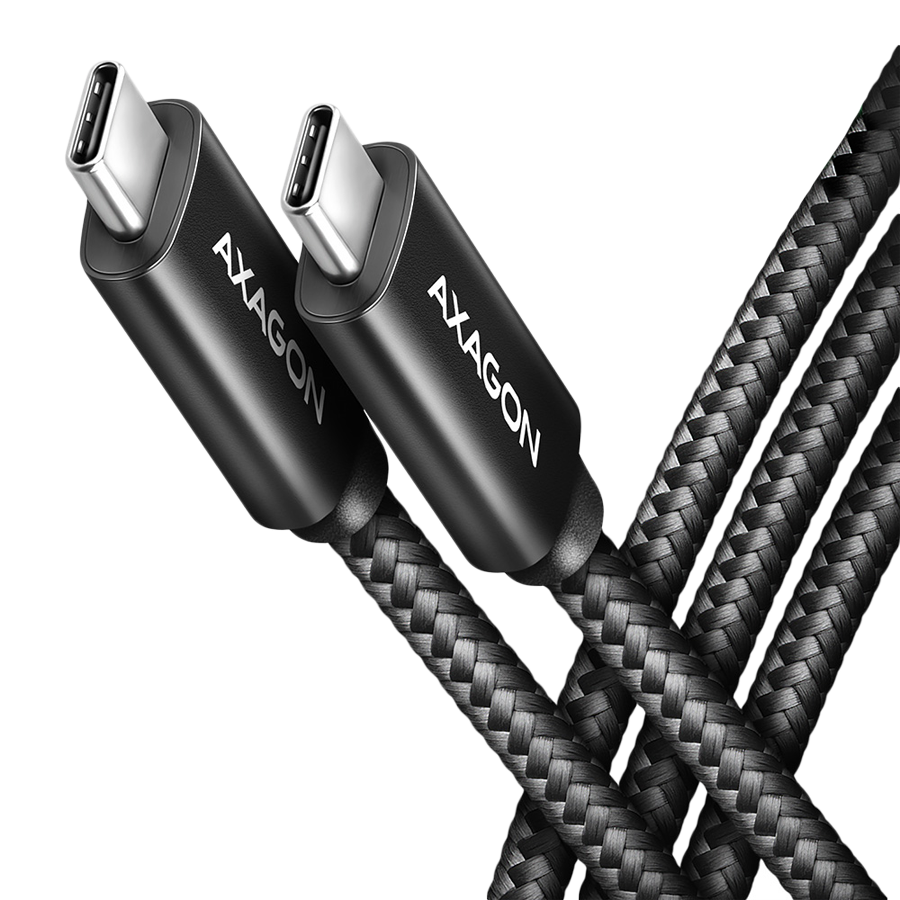 Axagon Data and charging USB 480Mbps cable length 1 m. PD 240W, 5A. Black braided.