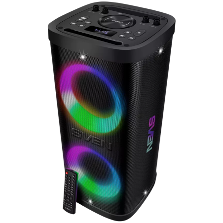 Portable speaker SVEN PS-930, black, power output 2x75W (RMS), TWS, Bluetooth, FM, USB, microSD, LED-display, lithium battery|SV-022402