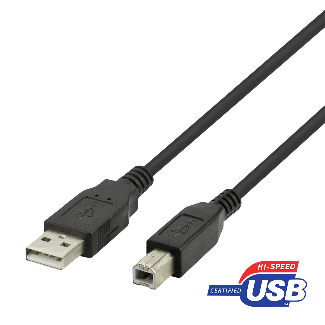 Kabelis DELTACO USB 2.0 "A-B", 2.0m, juodas / USB-218S-K / 00140005